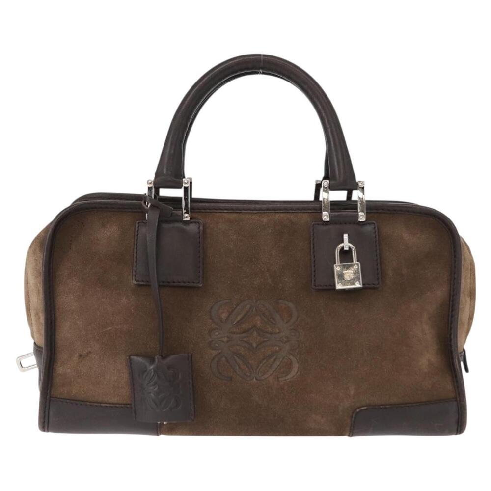 LOEWE Anagram Americana 28 Hand Bag Suede Leather Brown Silver Auth ep12264 - Picture 13 of 16